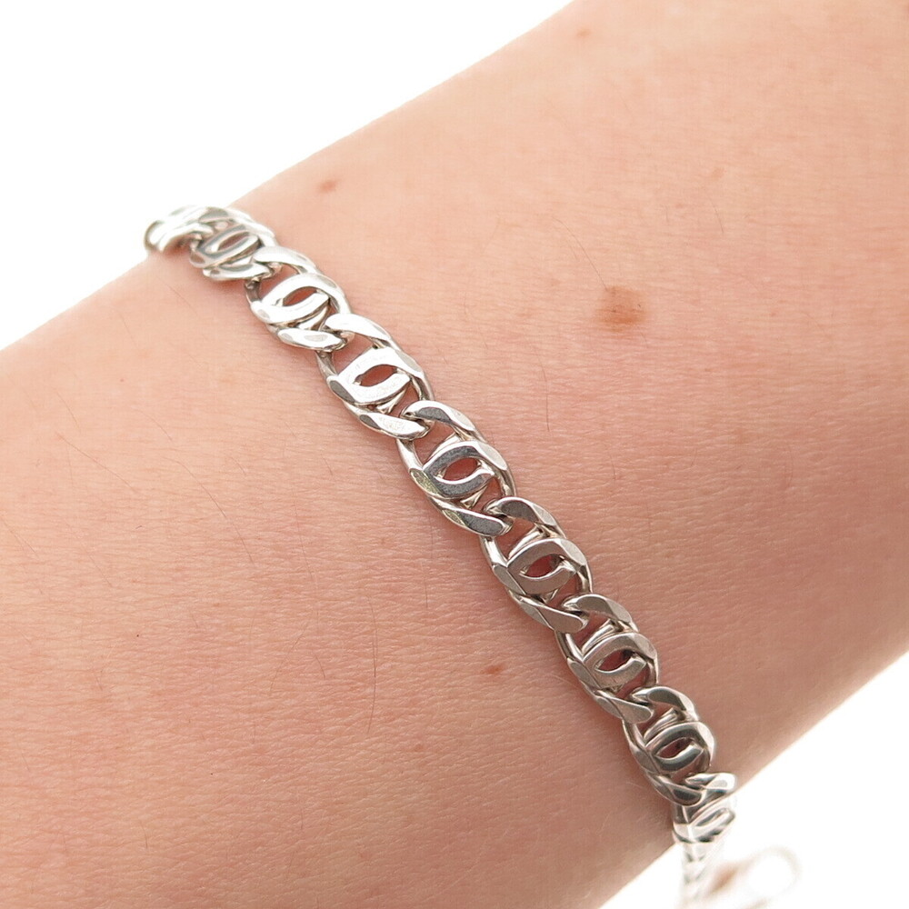 925 Sterling Silver Vintage Italy Flat Anchor Mariner Link Bracelet 6"